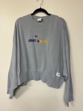 Nike Light Gray Crewneck Sweatshirt with Purple & Gold Logo